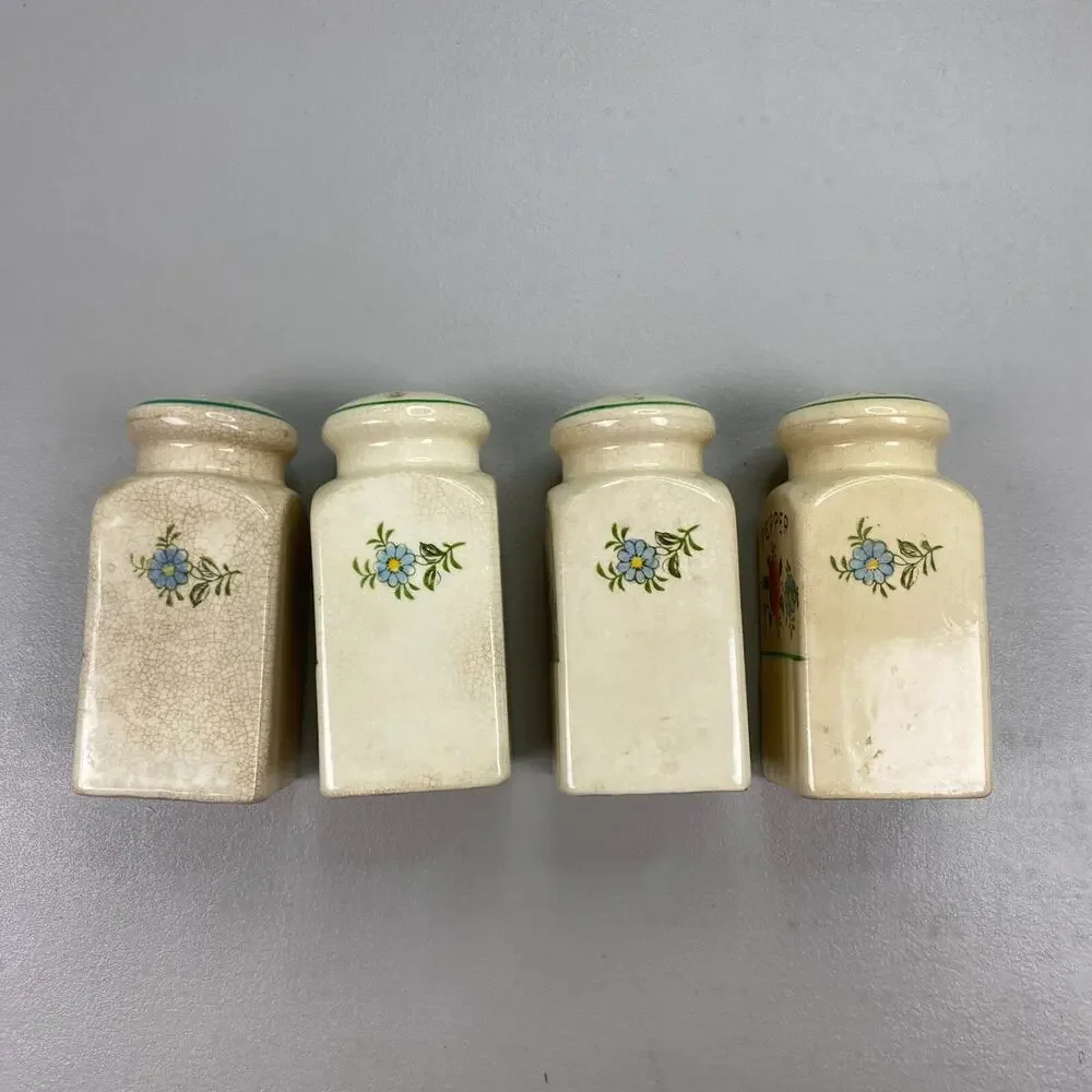 Vintage Shaker Set Salt Pepper Flour Sugar Floral Ceramic Hand Painted Japan 50s
